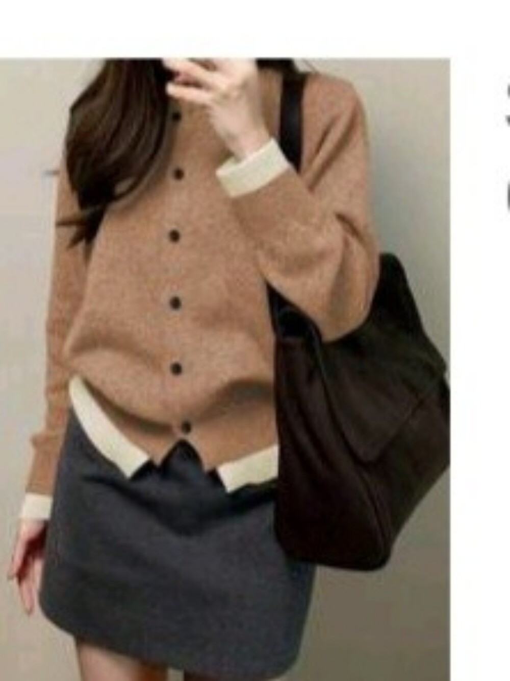 Women’s Camel Button-Front Sweater with Cream Trim